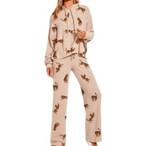 Phil Love Big Cat Ribbed Hoodie 2 Piece Lounge Wear Set